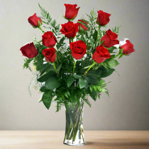 Anniversary: One Dozen Red Roses Vase