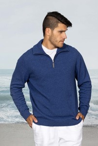 Noble Wilde Knitwear: Noble Wilde - Men's 1/2 Zip Jersey - Deep Blue or Natural