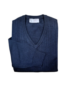 Silverdale Knitwear: Silverdale - Mid-Weight Ribbed Vee Neck Jersey - Dark Navy or Charcoal