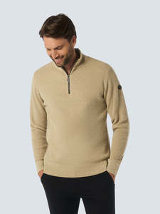 Tees Sweatshirts And Casual Tops: No Excess - Half Zip Melange Pullover - Dark Green & Cement