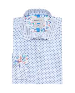 Larger Sizes For Significant Gentlemen: Brooksfield Shirt - Blue/Green Dot Print