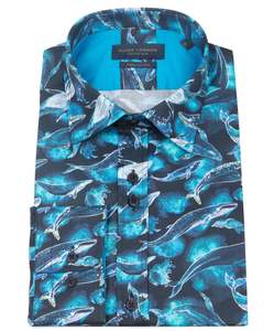 Guide London: Guide London - Sateen Shirt - Blue Whales