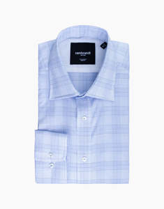 Rembrandt Sinatra Shirts: Rembrandt - Sinatra Shirt - Light Blue Glen Check