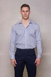 Shirts: Cutler & Co - Blake Striped Shirt - French Navy