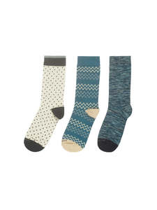 Accessories: No Excess - Sock Gift Box - 3 Pack - Teal/Cream Multi