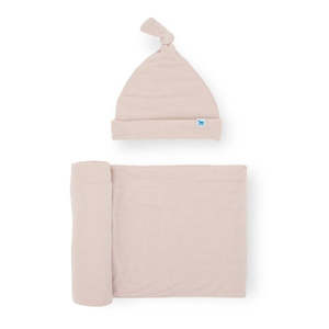Little Unicorn Stretch Knit Hat & Swaddle Set - Soft Blush