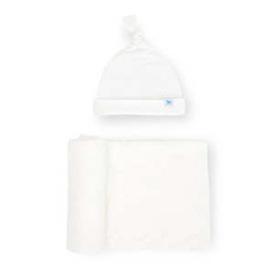 Little Unicorn Stretch Knit Hat & Swaddle Set - White
