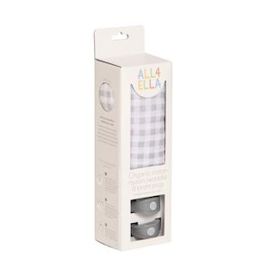 Swaddles: Muslin & 2 Pram Peg Box Set - Gingham Grey - All4Ella