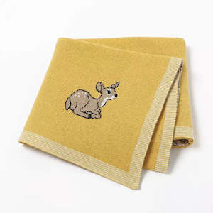 Cot Blankets: Cot Blanket - Mustard Bambi Deer