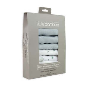 Bath Change: Little Bamboo - Soft Muslin Wash Cloth - 6 Pack - Whisper