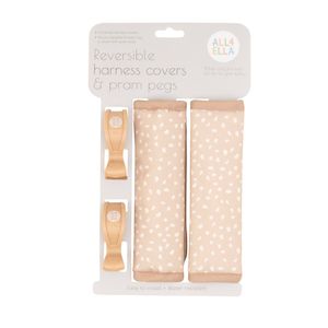 Stroller Accessories: Harness Covers & Pegs - Beige Dots