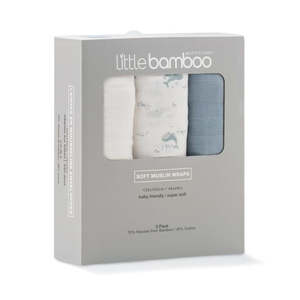 Little Bamboo Soft Muslin Wraps - 3pk / Wally Whale