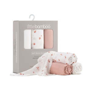 Little Bamboo Soft Muslin Wraps - 3pk / Dusty Rose