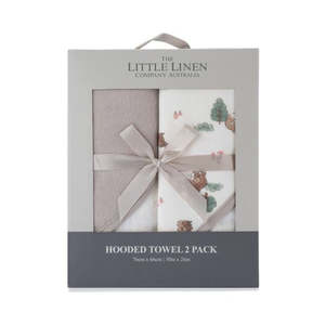 Little Linen Hooded Towel 2pk Willow Bear