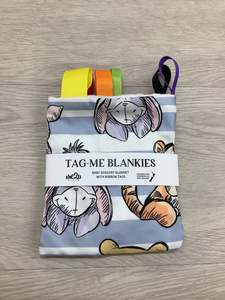 Tag Me Sensory Blankets: Tag- Me Blankie - Winnie The Pooh Blue Stripe