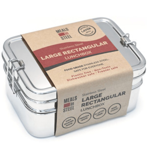 Plastic Free And Sustainable Gifts: Large Double-Layer Rectangular Bento Lunchbox with Snack Box (3-in-1) | Stainless Steel | 1800ml