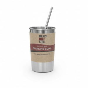 Snack Box And Accesories For Kids: Stainless Steel Drinking Cups 300ml with Straws | Single or Set of 4