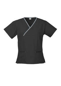 Biz Care Ladies Contrast Crossover Scrubs Top H10722
