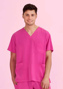 Biz Care Unisex Pink V-Neck Scrub Top - CST250US