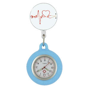 Retractable Nurses Fob Watch - Blue Heart Beat Stethoscope