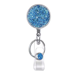 Metal Retractable Nurse Badge Reel - Blue Glitter