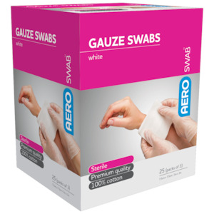 AEROSWAB Non Sterile White Gauze Swab 7.5 x 7.5cm Box/25 (Packs of 3)