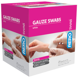 AEROSWAB Non Sterile White Gauze Swab 5 x 5cm Box/25 (Packs of 3)