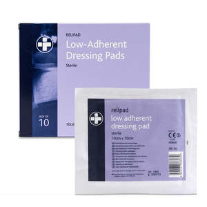 First Aid: Relipad Low Adherent Dressing Pads - 10cm x 10cm - Box of 10