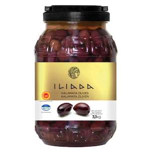 Kalamata Whole Jumbo Olives PDO 'Iliada' CLEAR PET drum 3kg (1.8kg drained)