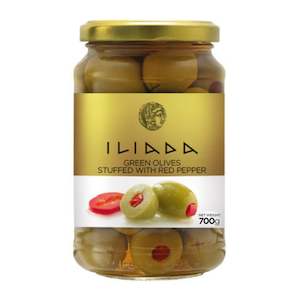 Olives: Green Olives stuffed w/ Red Pepper 'Iliada' 700g -Gold Line
