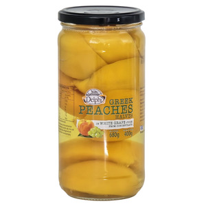 Preserved Fruit: Delphi Greek Peach Halves in Grape Juice 680g