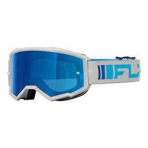 Fly Racing: FLY Racing 2024 Zone Goggle - Silver / Blue with Dark Blue Mirror / Smoke Lens
