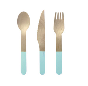Cutlery: Pastel Blue Wooden Cutlery 30 Pack