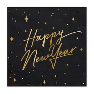 Napkins: Happy New Year Black and Gold Napkins