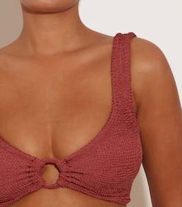Swimwear: Nadine Bikini With Tonal Hoops Metallic Rosewood