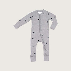 Products: Merino baby sleepsuit grey marl with print merino onesie
