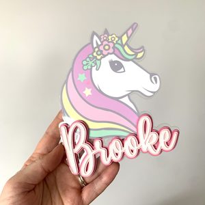 Unicorn Head Cake Topper - Melrose Paper Designs Personalised Cake Toppers