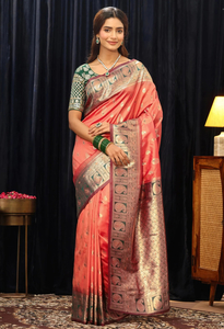 Products: Memsaab Orange Banarasi Silk Saree - Memsaab