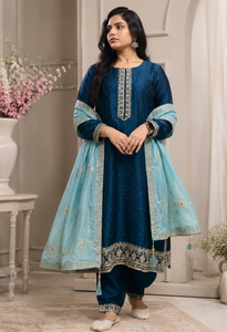 Products: Memsaab Teal Silk Suit Set- Memsaab