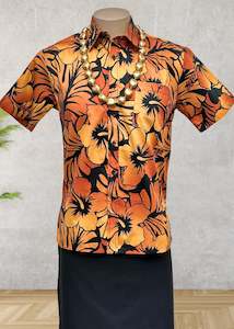 Men: Mika Shirt - Brown Hibiscus