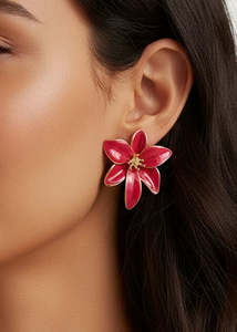 Accessories: Elegant Red Flower Statement Earrings