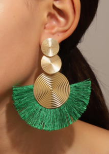 Tassle Drop Earrings - Green