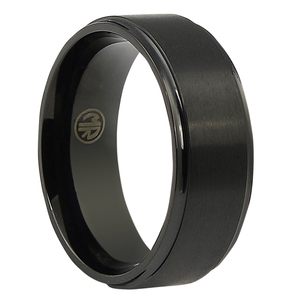 Unique Step Edge Mens Black Titanium Ring