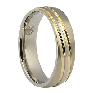 Titanium Men’s Wedding Ring with Twin Gold Plated Waves