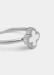 White 4 Leaf Clover Adjustable Ring -  Stainless Steel