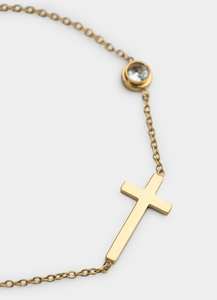 Golden Cross Stud Bracelet - 18K Gold Plated