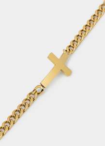 Bracelets Category: Cuban Cross Bracelet S/M - 18k Gold Plated