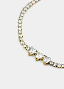 Bracelets Category: Triple Heart Tennis Bracelet - 18K Gold Plated