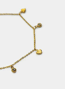 Bracelets Category: Heart and Stud Mini Charm Bracelet - 18K Gold Plated