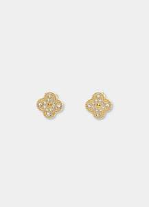 Earrings: Vendetta Four Leaf Gold Stud Earring - 18k Gold Plated